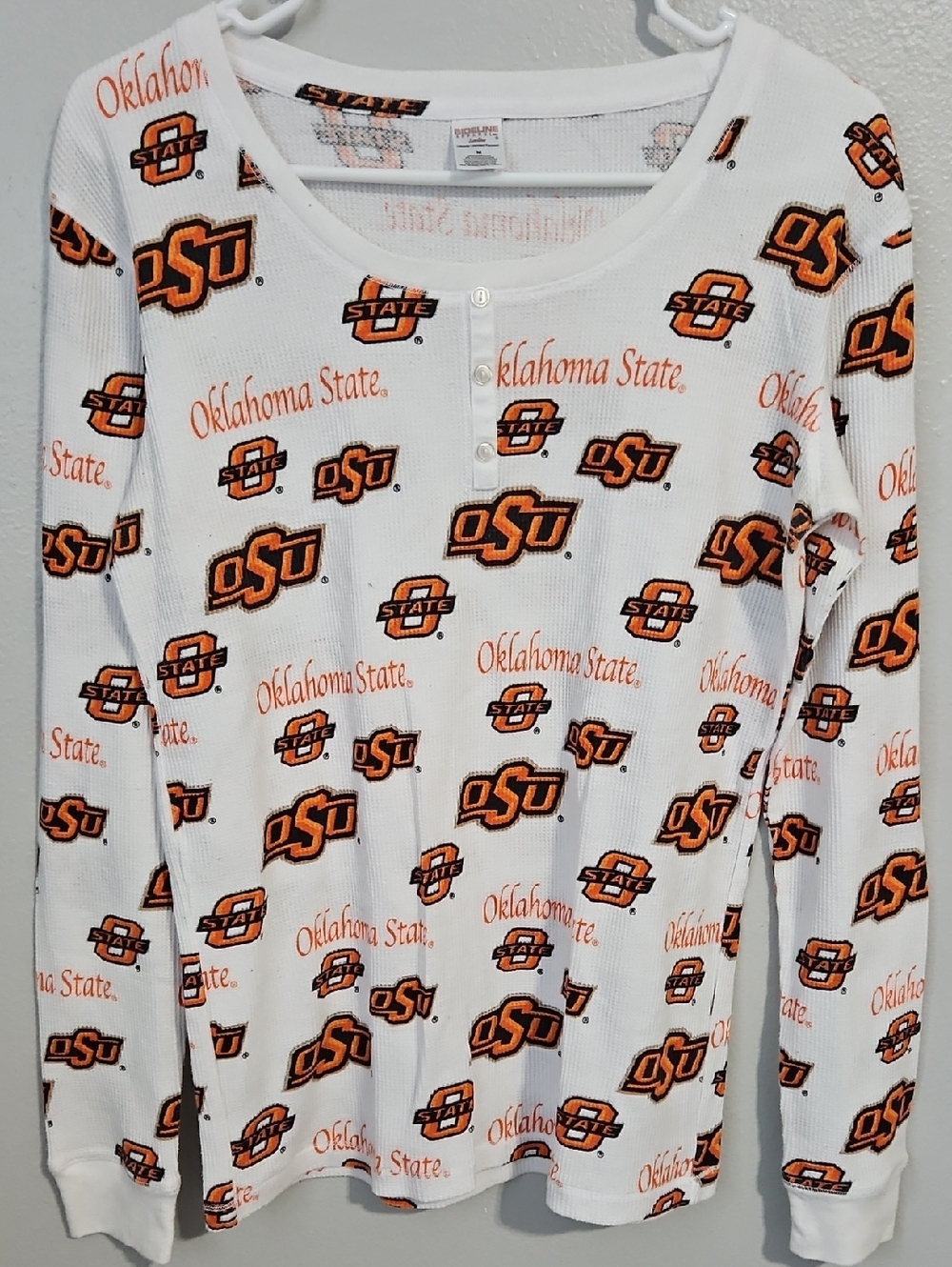 Oklahoma State Womans White Long-Sleeve Waffle Knit Top